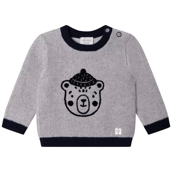 Pull à motif en coton et laine Garçon Bleu