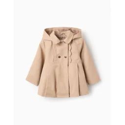 Parka Plissée Avec Capuche Beige Clair