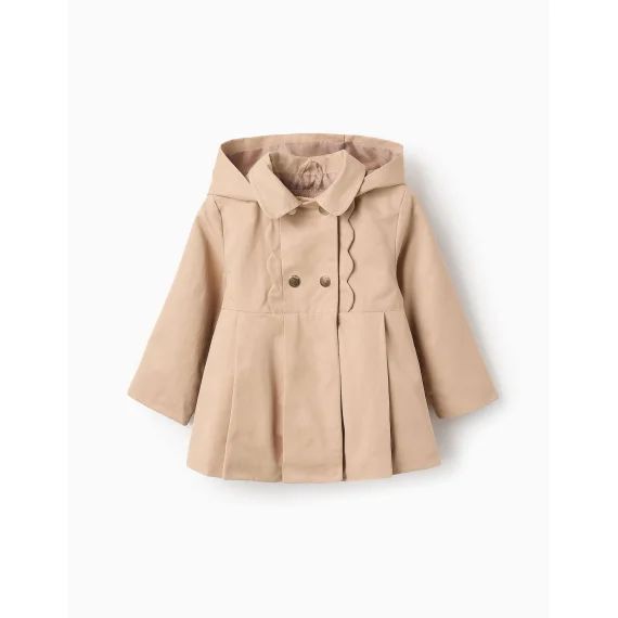 Parka Plissée Avec Capuche Beige Clair