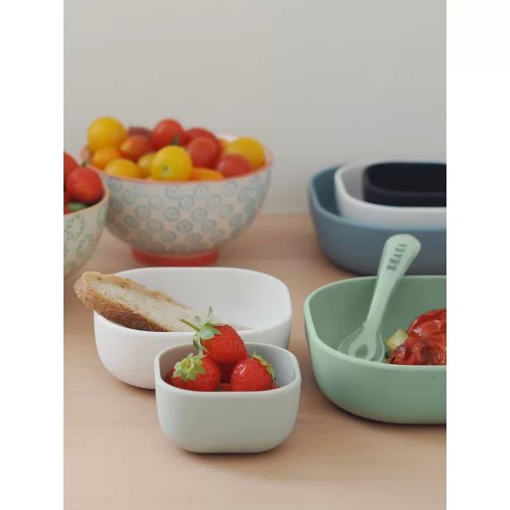 Lot de 3 bols gigogne BEABA en silicone sage green + cotton + mimisty