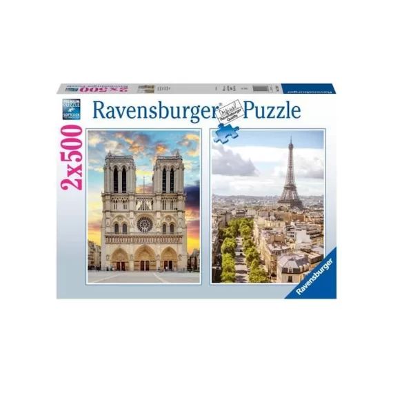 Puzzle 2×500 pièces – En visite à Paris – Puzzle adultes Ravensburger – Dès 10 ans – 17268 gris