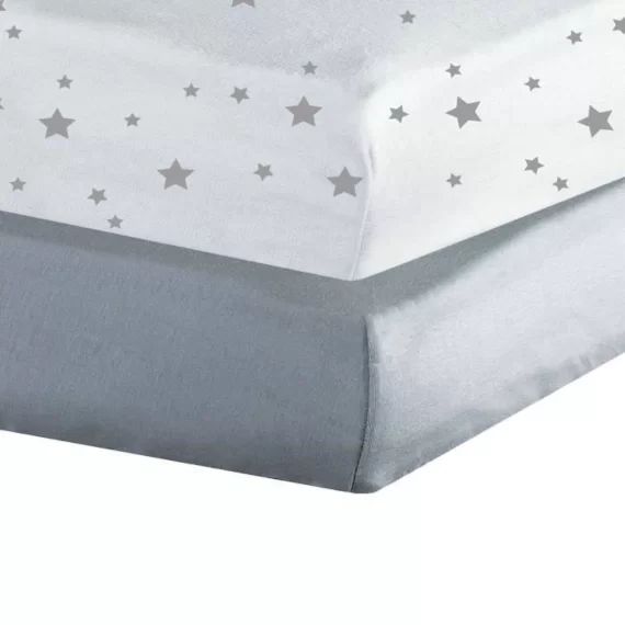 TROIS KILOS SEPT Lot de 2 Drap housse – Etoiles / Gris gris