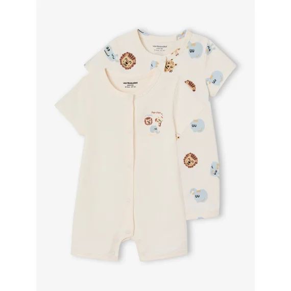 Lot de 2 combishorts bébé Jungle écru