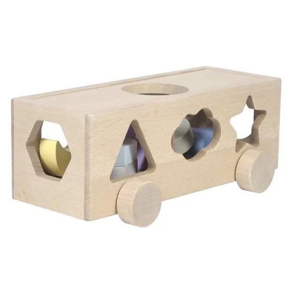Voiture avec cubes à encastrer en bois beige