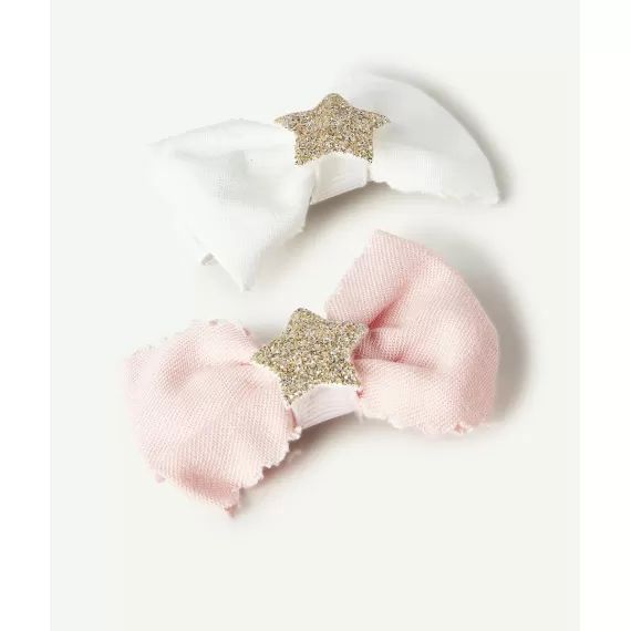 Le lot de 2 barrettes nouées rose et blanc avec étoiles