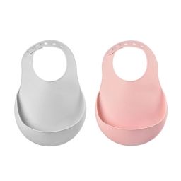Lot de 2 bavoirs silicone réglable avec récupérateur gris/rose Beaba