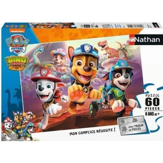 Nathan – Puzzle 60 Pièces – Pat&rsquo;patrouille A La Rescousse Des Dinosaures – Puzzle Enfant + Trieur – Dès 6 Ans Bleu