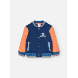 Blouson Avec Manches Contrastantes Et Boutons Pression Bleu