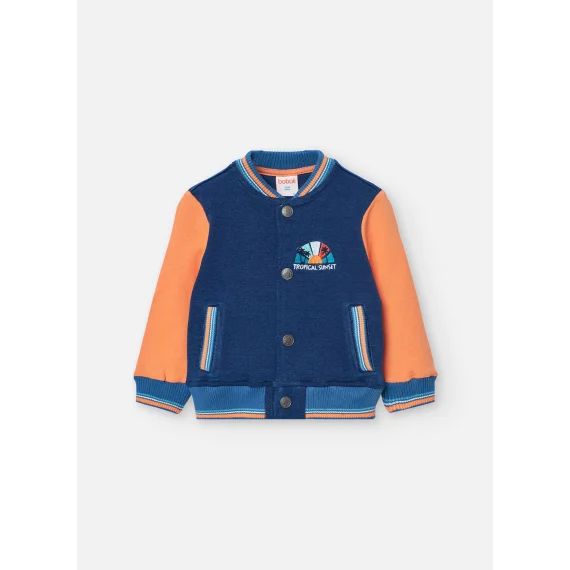 Blouson Avec Manches Contrastantes Et Boutons Pression Bleu