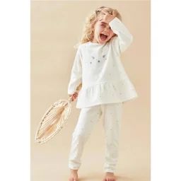Pyjama 2 Pièces À Pois En Velours Blanc