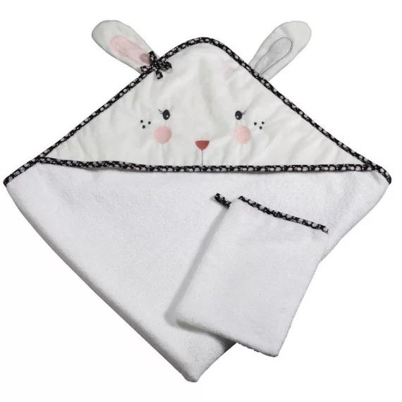 Cape de bain + gant Sauthon Miss Fleur de Lune pour bébé et enfant – Sauthon déco – Sauthon Déco Déco Miss Fleur de Lune blanc