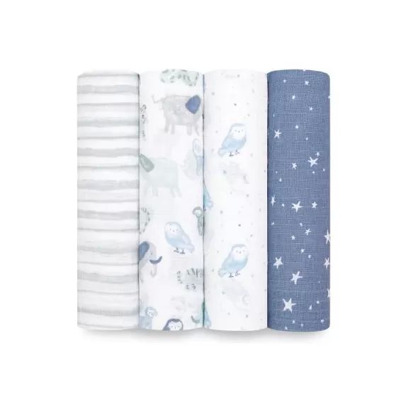 Lot de 4 maxi langes en coton Time to Dream (112 x 112 cm)