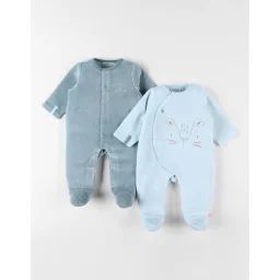 Ensemble De 2 Pyjamas 1 Pièce En Velours Ciel/sauge Bleu