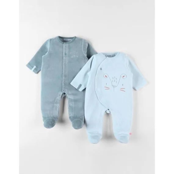 Ensemble De 2 Pyjamas 1 Pièce En Velours Ciel/sauge Bleu