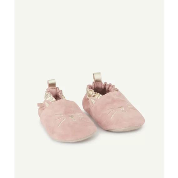 Chaussons bébé fille roses en cuir avec détails chats –  – Soldes