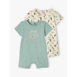 Lot de 2 pyjamas combishort bébé garçon ouverture dos lot vert céladon