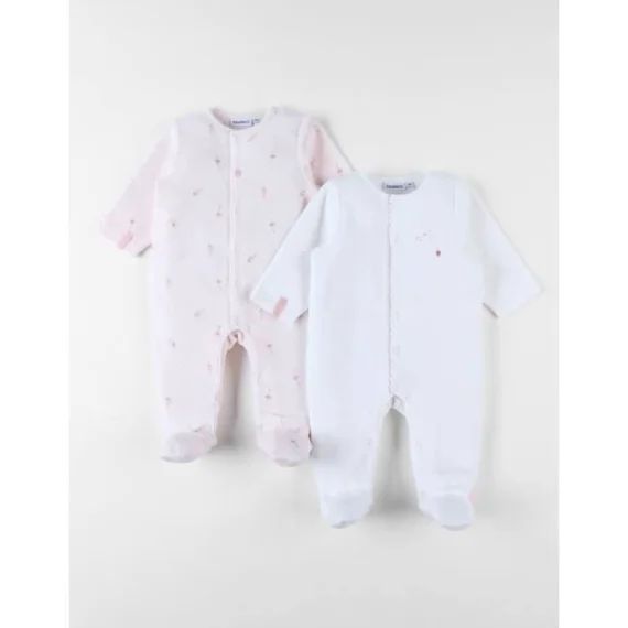 Set De 2 Pyjamas Bébé, Velours Rose