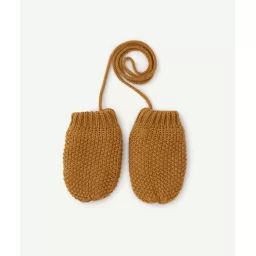 Moufles bébé garçon en fibres recyclées et tricot ajouré marron