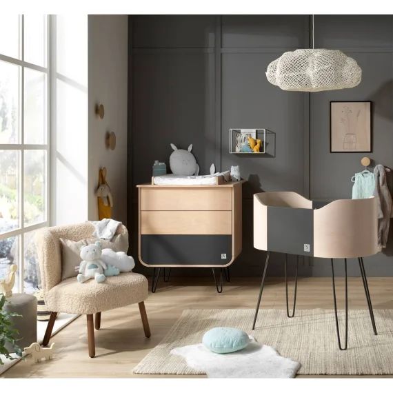 Commode 3 Tiroirs Pieds Métal Marron/gris