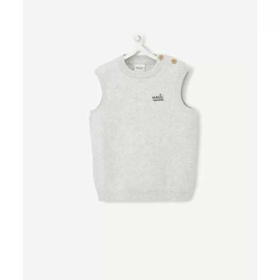 Pull sans manches bébé garçon gris en coton avec message –  – Soldes