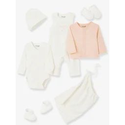 Kit naissance 6 pièces + sac personnalisable rose poudré