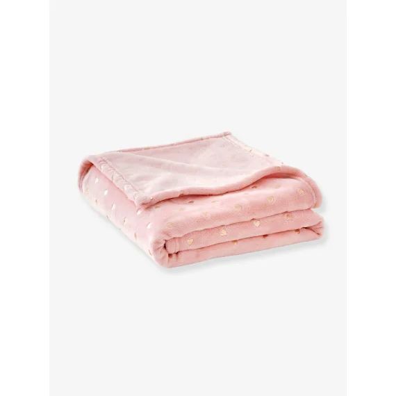 Plaid enfant motifs dorés rose / coeurs dorés