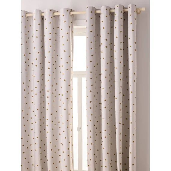 Lot de 2 rideaux à oeillets occultants Coeur beige imprimé