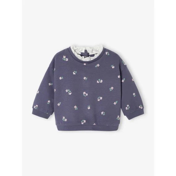 Sweat col en broderie anglaise bébé marine