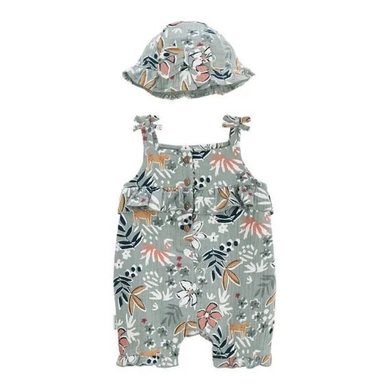 Combishort Bébé Et Chapeau En Gaze De Coton Palaos Vert