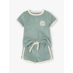 Ensemble en éponge bébé T-shirt + short bleu grisé
