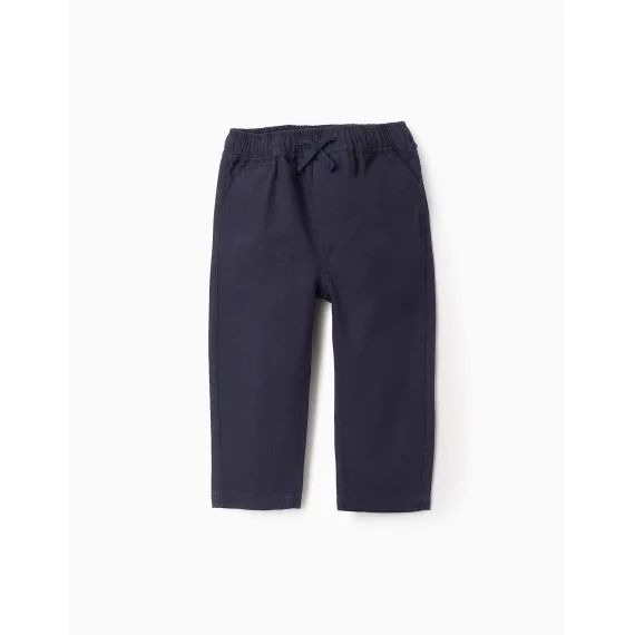 Pantalon En Coton Et Lin Bleu Foncé