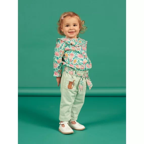 Pantalon Vert Amande Et Ceinture Imprimée Bébé Fille