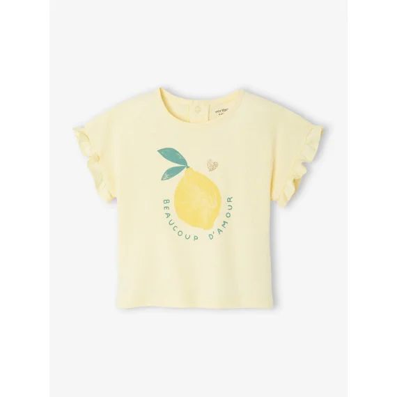T-shirt manches volantées bébé motif fruit jaune pastel