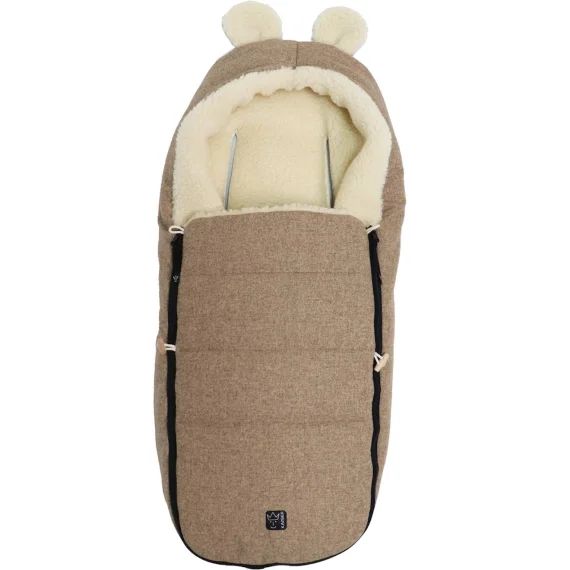 Chancelière En Laine Avec Capuche Souris Marron, Écru