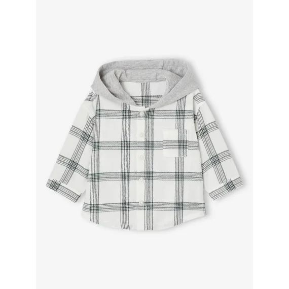Chemise à capuche à carreaux bébé écru