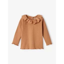 T-shirt en côtes bébé à collerette caramel