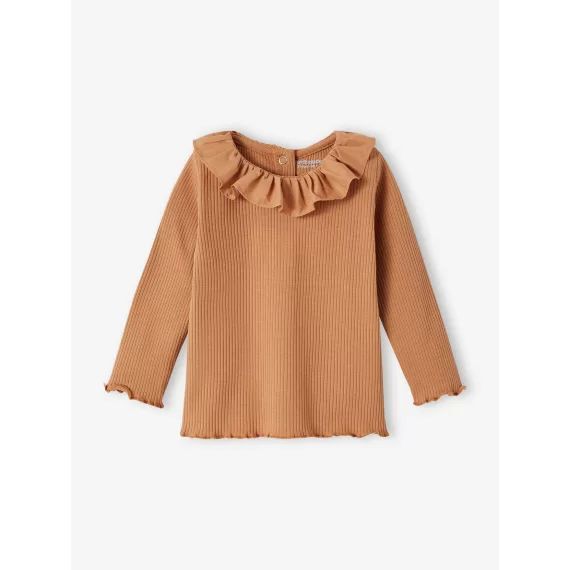 T-shirt en côtes bébé à collerette caramel