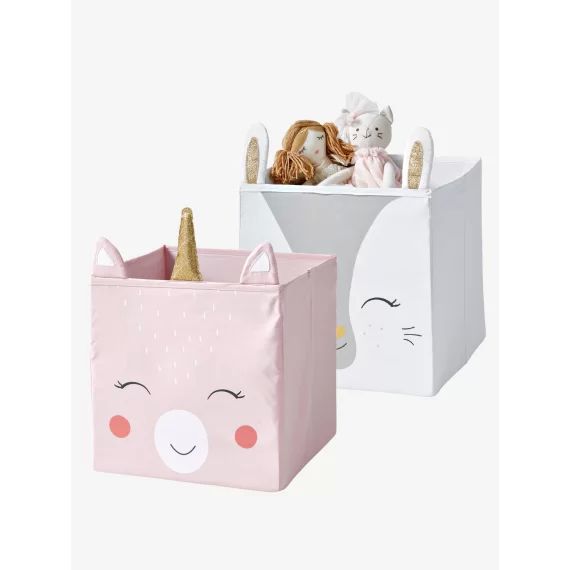Lot de 2 bacs de rangement Magic Licorne rose + blanc