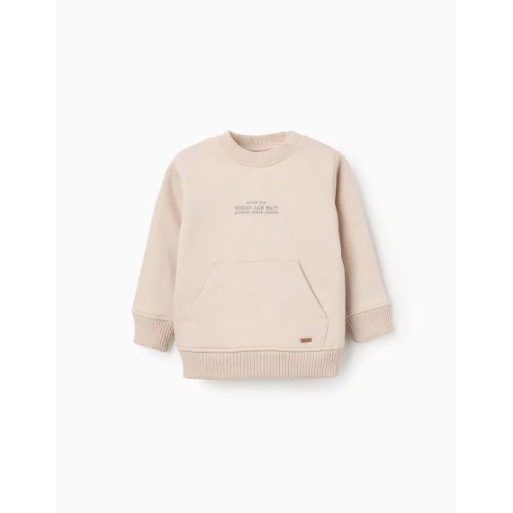 Sweat En Coton Avec Poche Kangourou Beige Clair
