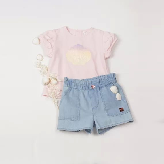 Short en denim de coton léger Fille Bleu