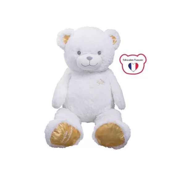 Peluche géante Gaston l&rsquo;ours blanc et or (100 cm)