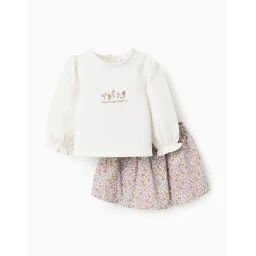 Sweat + Jupe-culotte Florale Avec Nœud Beige Clair