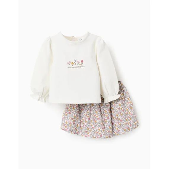 Sweat + Jupe-culotte Florale Avec Nœud Beige Clair