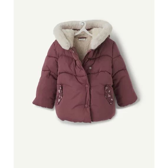Doudoune prune et fleuri en rembourrage recyclé –  – Soldes