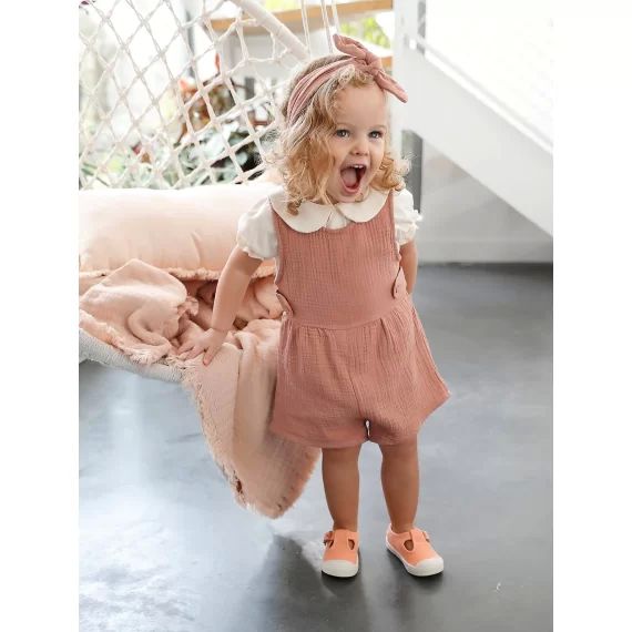 Ensemble 3 pièces bébé T-shirt, combinaison et bandeau personnalisable vieux rose