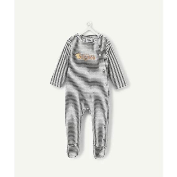 Dors bien bébé en velours rayé bleu et en coton bio avec message –  – Soldes