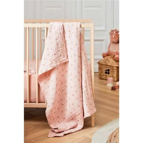 Couverture libellules en mousseline de coton blanc