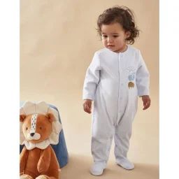 Pyjama 1 Pièce En Velours Brodé Rhino & Éléphant Bleu