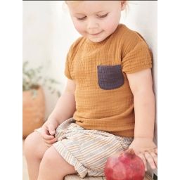 T-shirt bébé bi-matière caramel