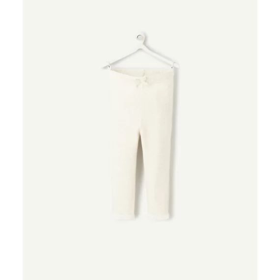 Legging bébé fille en fibres recyclées écru chiné avec noeud